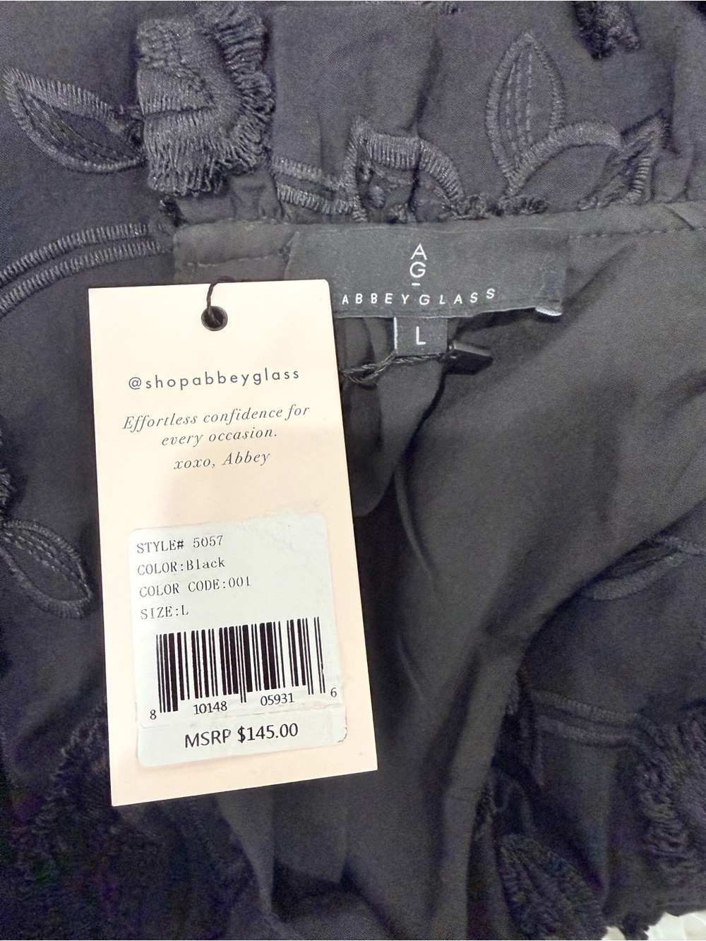 Abbey Glass Large Barbara Black Ruffle Neck Top 3D Floral Cotton NWT $145 - Picture 4 of 14